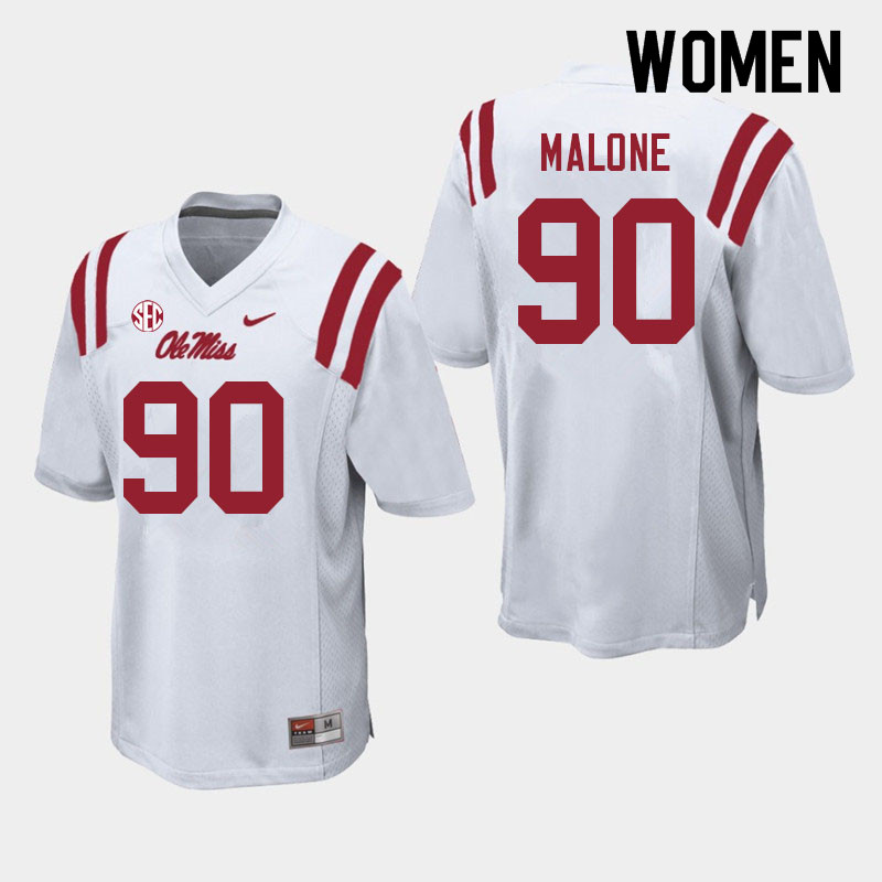 Women #90 Tywone Malone Ole Miss Rebels College Football Jerseys Sale-White - Click Image to Close